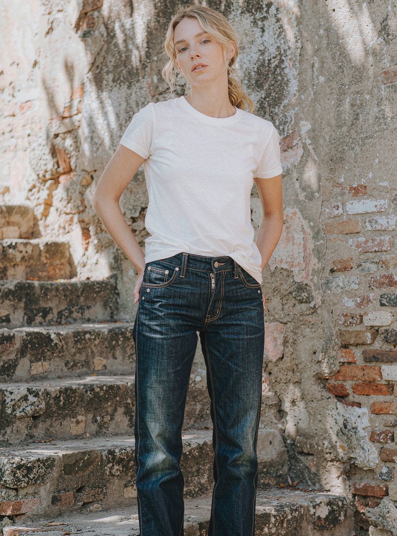 1995 Straight Leg Jean — Dirty Indigo, modelled outdoors